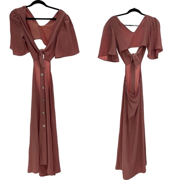 NWT Zara Tie Front Cut-Out Pink Open Back Midi Dress 2298/171/620 - Picture 3 of 9